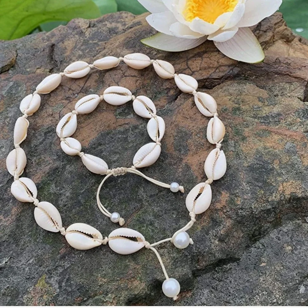 Natural Shell Necklace Bracelet Anklet Set Handmad